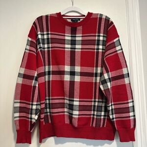 VTG 90s Nautica Sweater Mens Sz:L Red Scotch Plaid Pullover Crewneck Sweatshirt.
